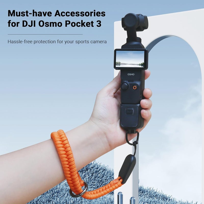 CYNOVA DJI Osmo Pocket 3 Accessories, Adjustable Nylon Hand Wrist Straps Lanyard with a 1/4" Screw, For Insta360 Selfie Stick, Go pro/Xtra Muse, Nikon Canon Sony Samsung Dslr Cameras, orange - Image 3